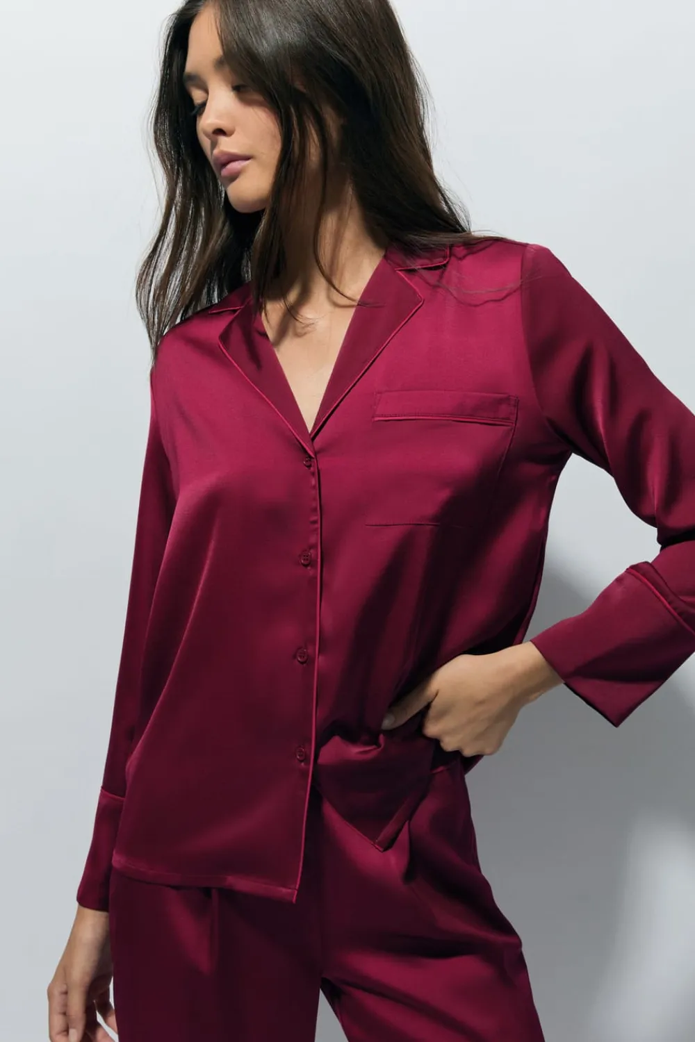 Online ETAM Camisa de pijama satinada BURDEOS GRANATE