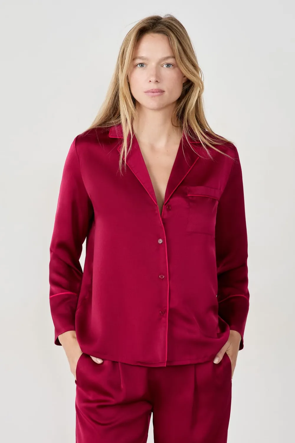 Online ETAM Camisa de pijama satinada BURDEOS GRANATE