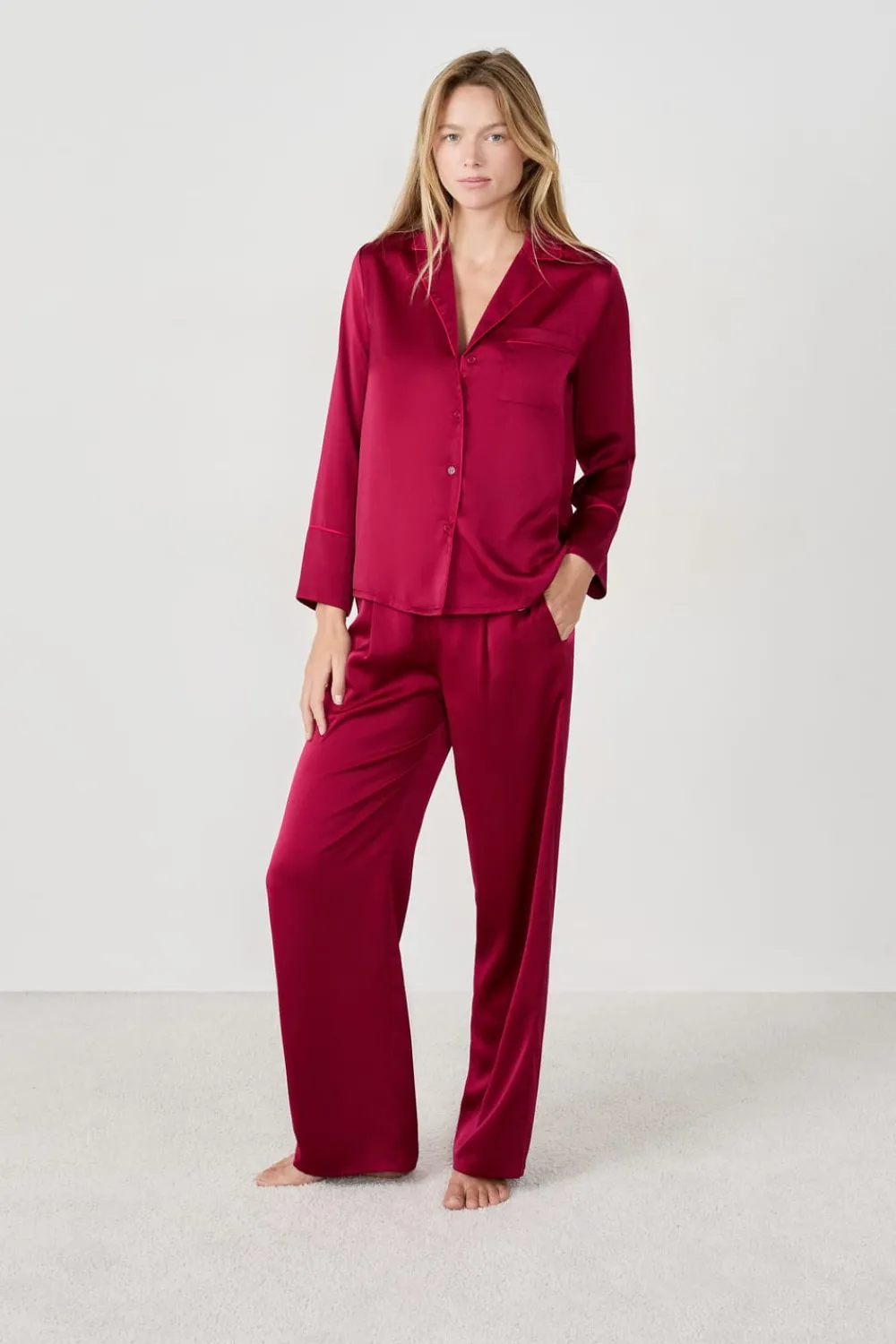 Online ETAM Camisa de pijama satinada BURDEOS GRANATE