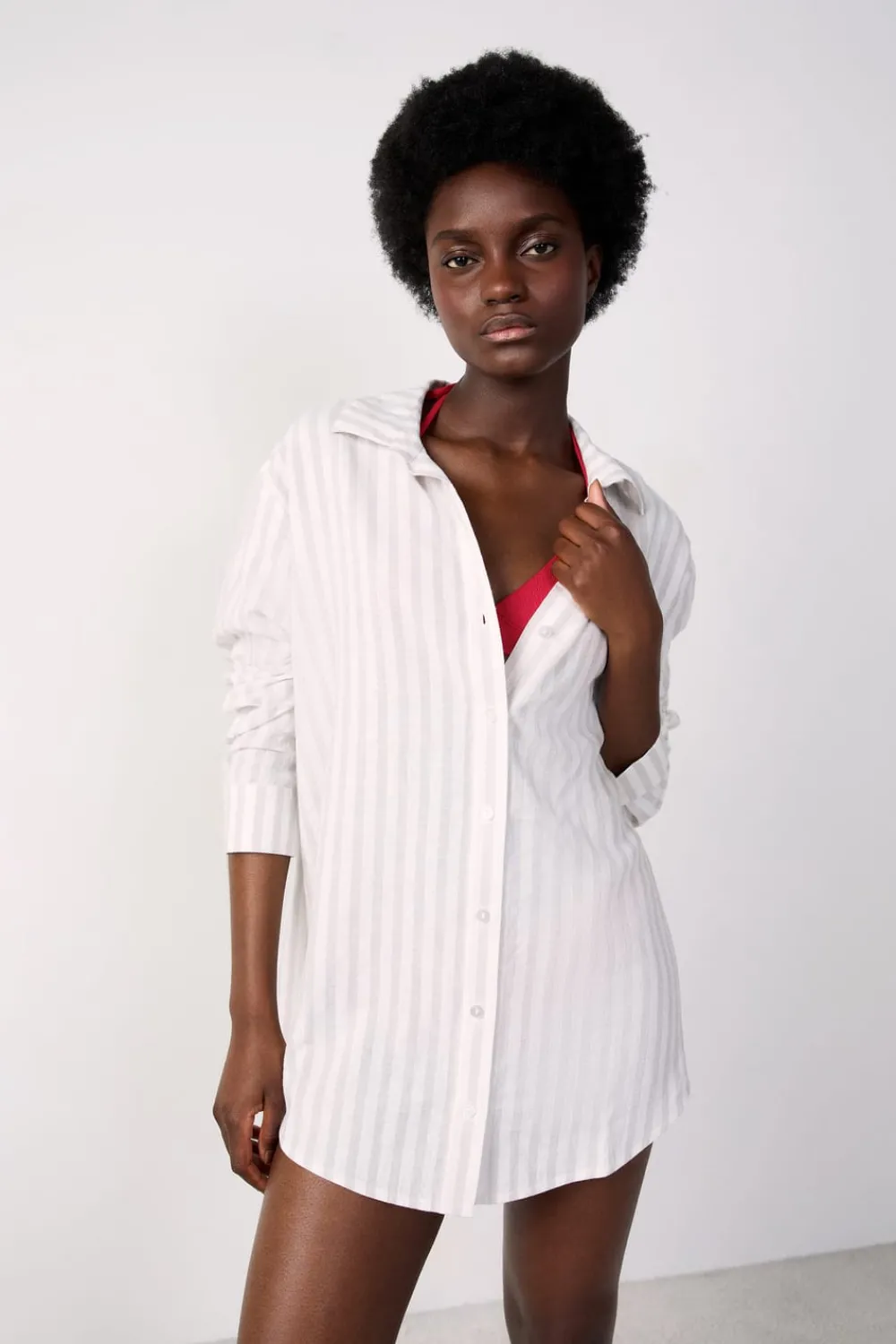 Hot ETAM Camisa de playa a rayas de lino GRIS