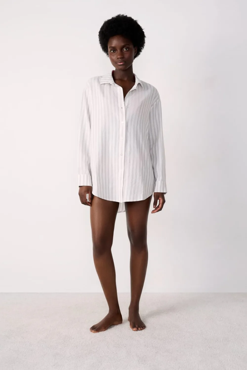 Hot ETAM Camisa de playa a rayas de lino GRIS