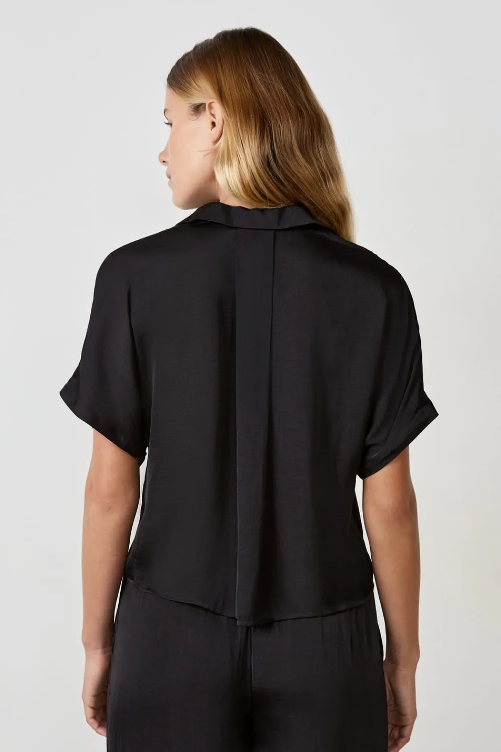 New ETAM Camisa de satén de manga corta NEGRO