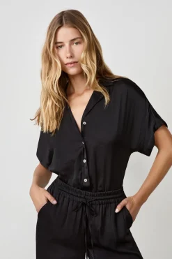 New ETAM Camisa de satén de manga corta NEGRO