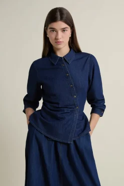 Sale ETAM Camisa efecto vaquero de algodón azul denim