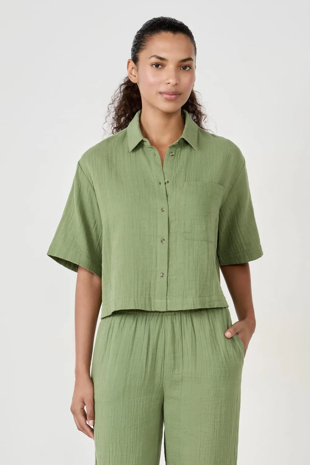 Hot ETAM Camisa manga corta 100% algodón VERDE
