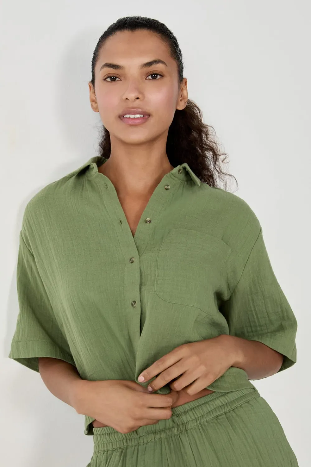 Hot ETAM Camisa manga corta 100% algodón VERDE