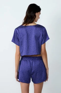 Sale ETAM Camisa pijama satinada de manga corta estampada con lazos ESTAMPADO