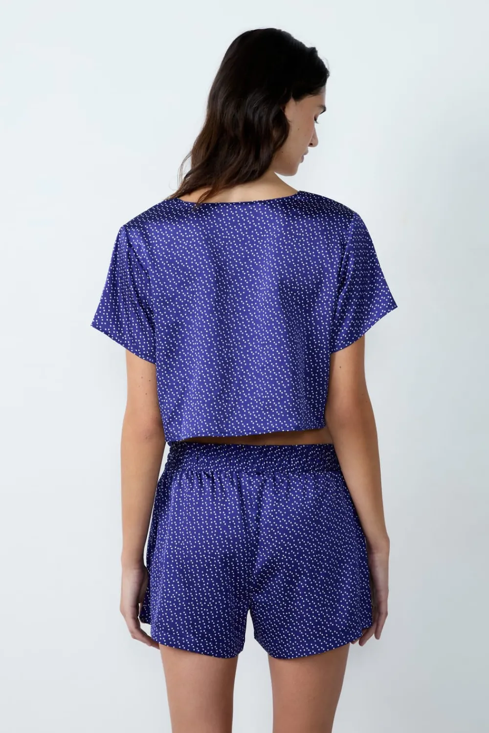 Sale ETAM Camisa pijama satinada de manga corta estampada con lazos ESTAMPADO