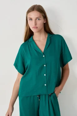 Online ETAM Camisa satinada de manga corta VERDE