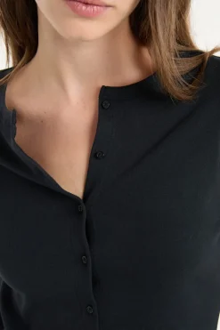 Online ETAM Camiseta abotonada de manga larga de algodón NEGRO