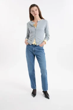 Clearance ETAM Camiseta abotonada de manga larga de algodón GRIS