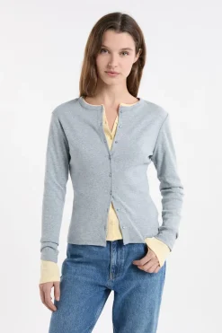 Clearance ETAM Camiseta abotonada de manga larga de algodón GRIS