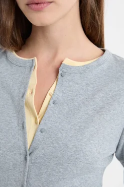 Clearance ETAM Camiseta abotonada de manga larga de algodón GRIS