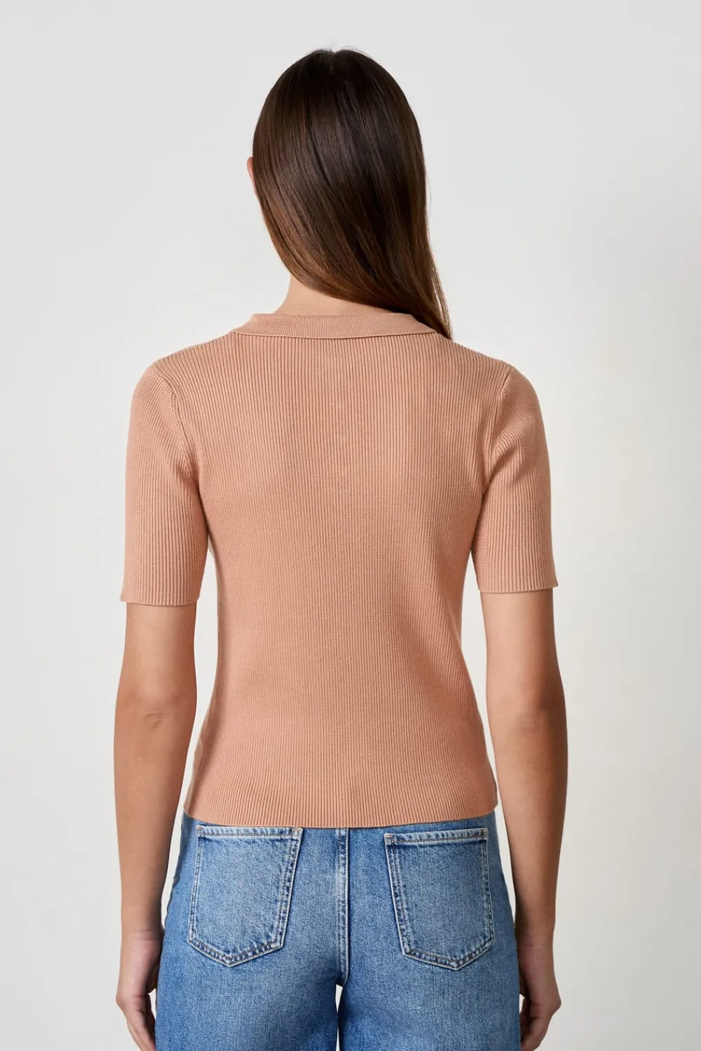 Hot ETAM Camiseta acanalada de manga corta con cuello abotonado BEIGE