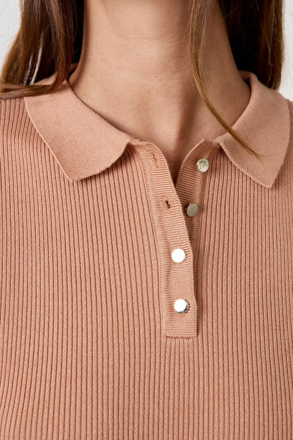 Hot ETAM Camiseta acanalada de manga corta con cuello abotonado BEIGE