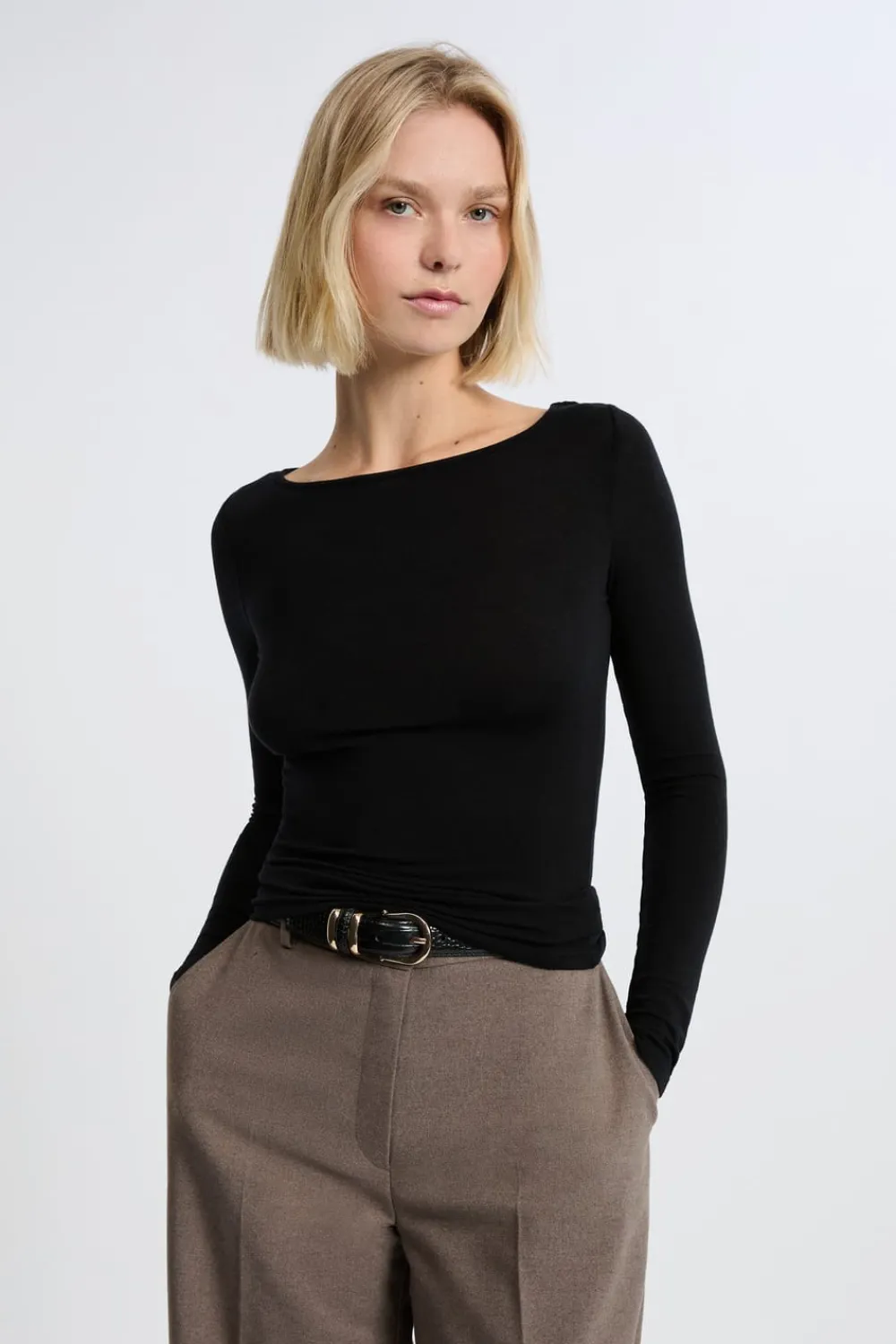 ETAM Camiseta con cuello barco y lana NEGRO