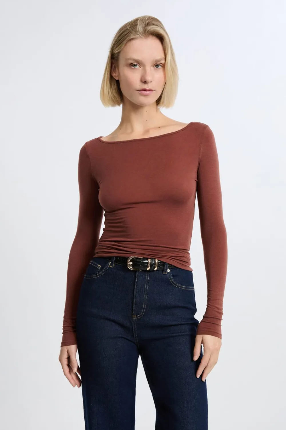Online ETAM Camiseta con cuello barco y lana MARRÓN