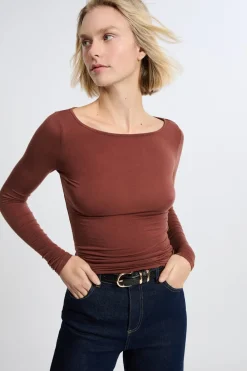 Online ETAM Camiseta con cuello barco y lana MARRÓN