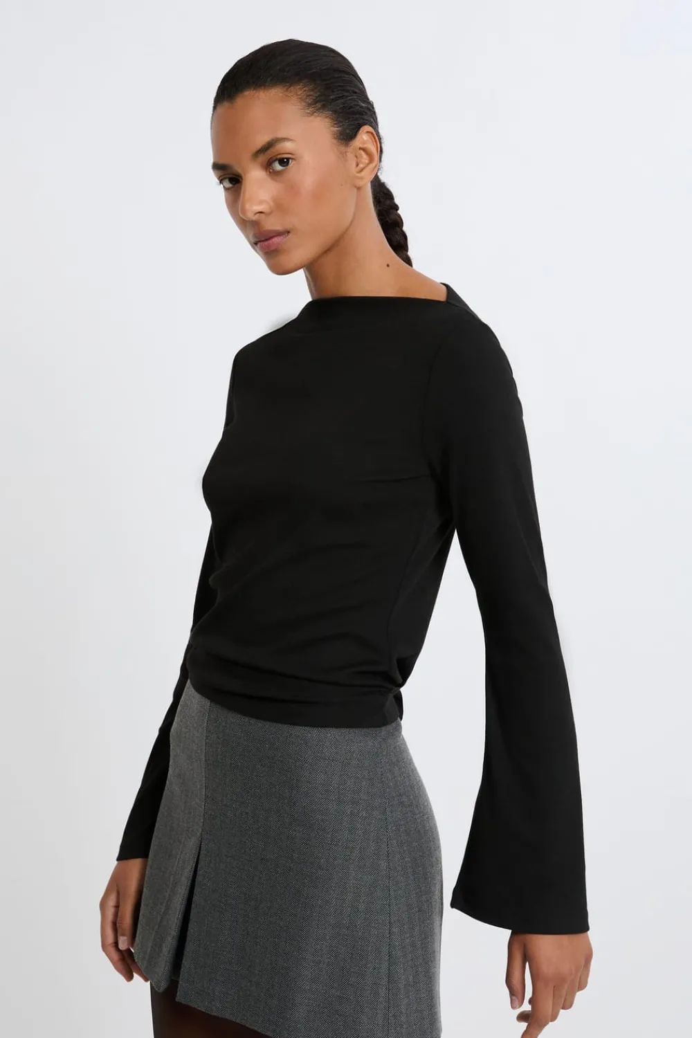 Clearance ETAM Camiseta con cuello barco y mangas largas anchas NEGRO