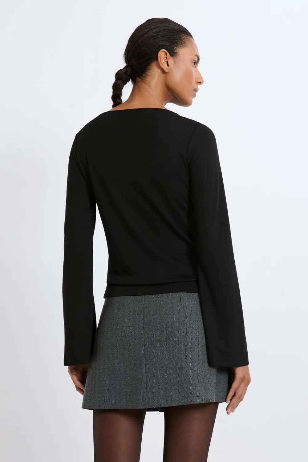 Clearance ETAM Camiseta con cuello barco y mangas largas anchas NEGRO