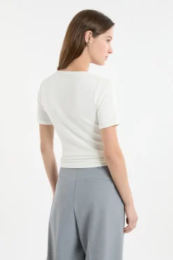 Hot ETAM Camiseta con cuello en V y algodón BLANCO