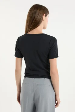 ETAM Camiseta con cuello en V y algodón NEGRO