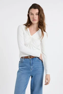 Best ETAM Camiseta con efecto drapeado acanalado crudo
