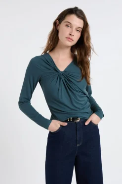 ETAM Camiseta con efecto drapeado acanalado VERDE PATO