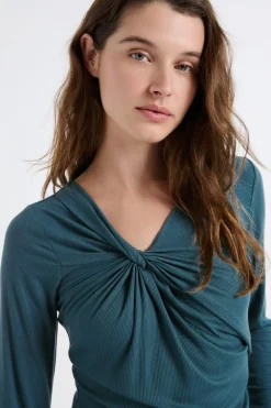 ETAM Camiseta con efecto drapeado acanalado VERDE PATO
