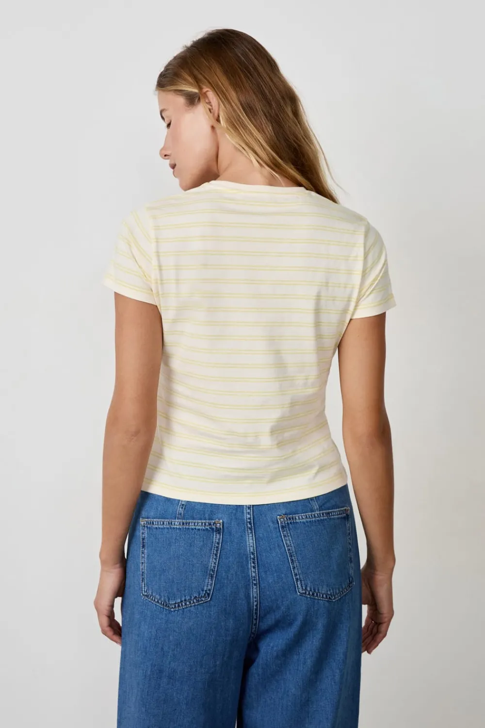 Discount ETAM Camiseta de algodón a rayas de manga corta AMARILLO PÁLIDO