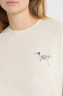 New ETAM Camiseta de algodón con estampado de perro «Life is better with a dog» BEIGE