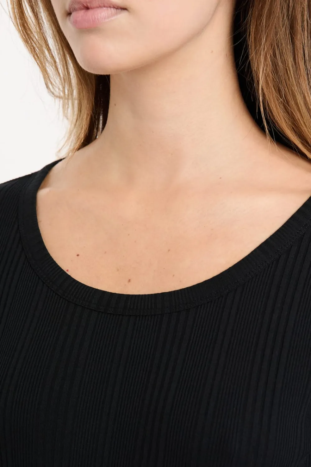 New ETAM Camiseta de algodón de canalé de manga larga NEGRO