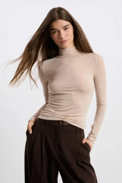 Clearance ETAM Camiseta de cuello alto con lana BEIGE