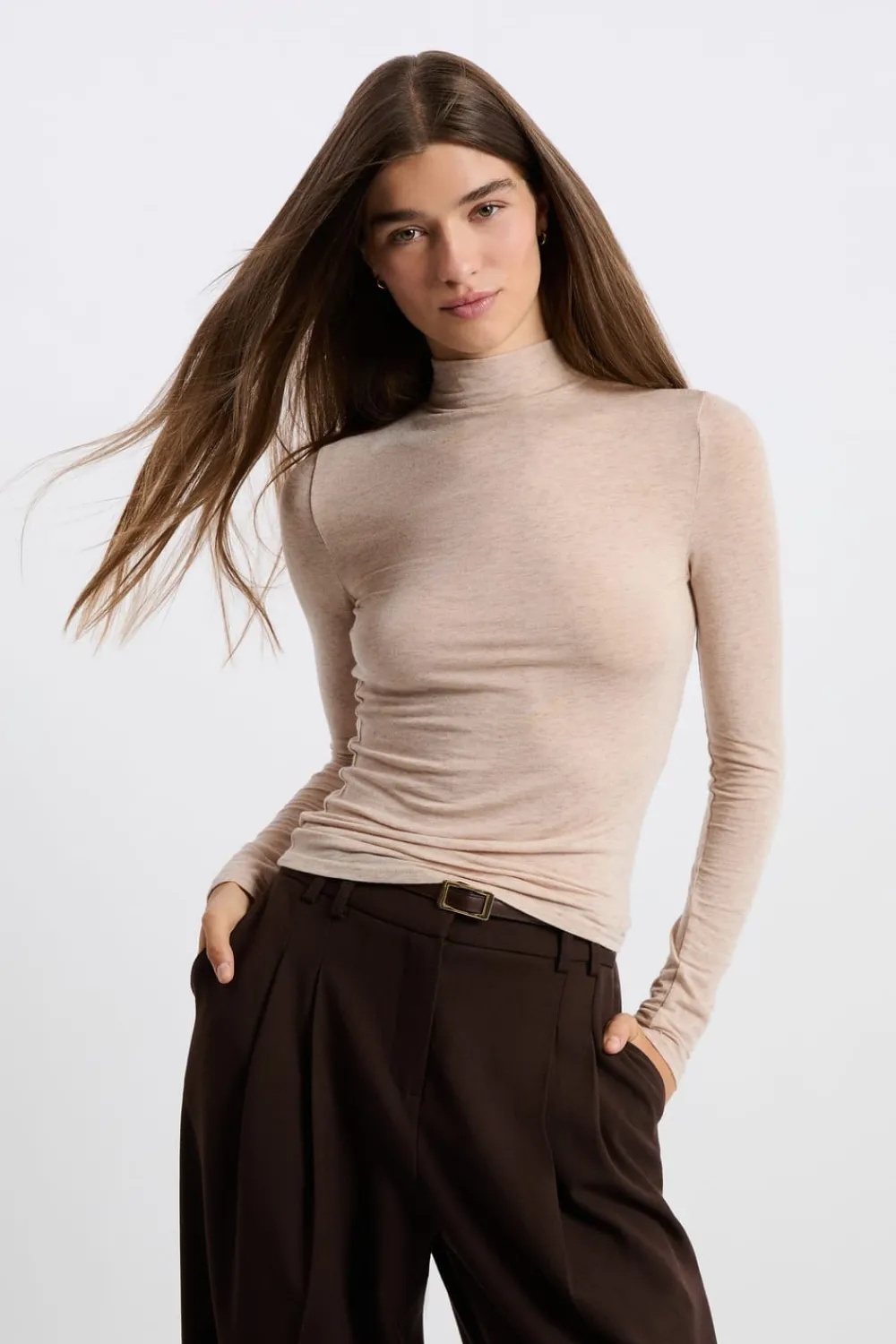 Clearance ETAM Camiseta de cuello alto con lana BEIGE