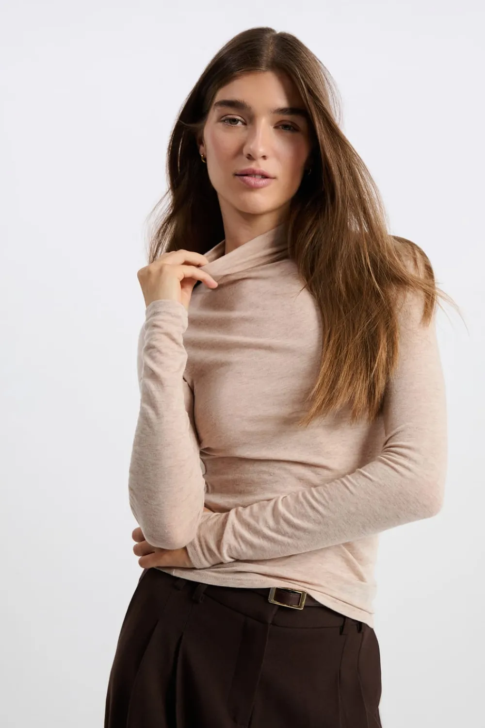Clearance ETAM Camiseta de cuello alto con lana BEIGE