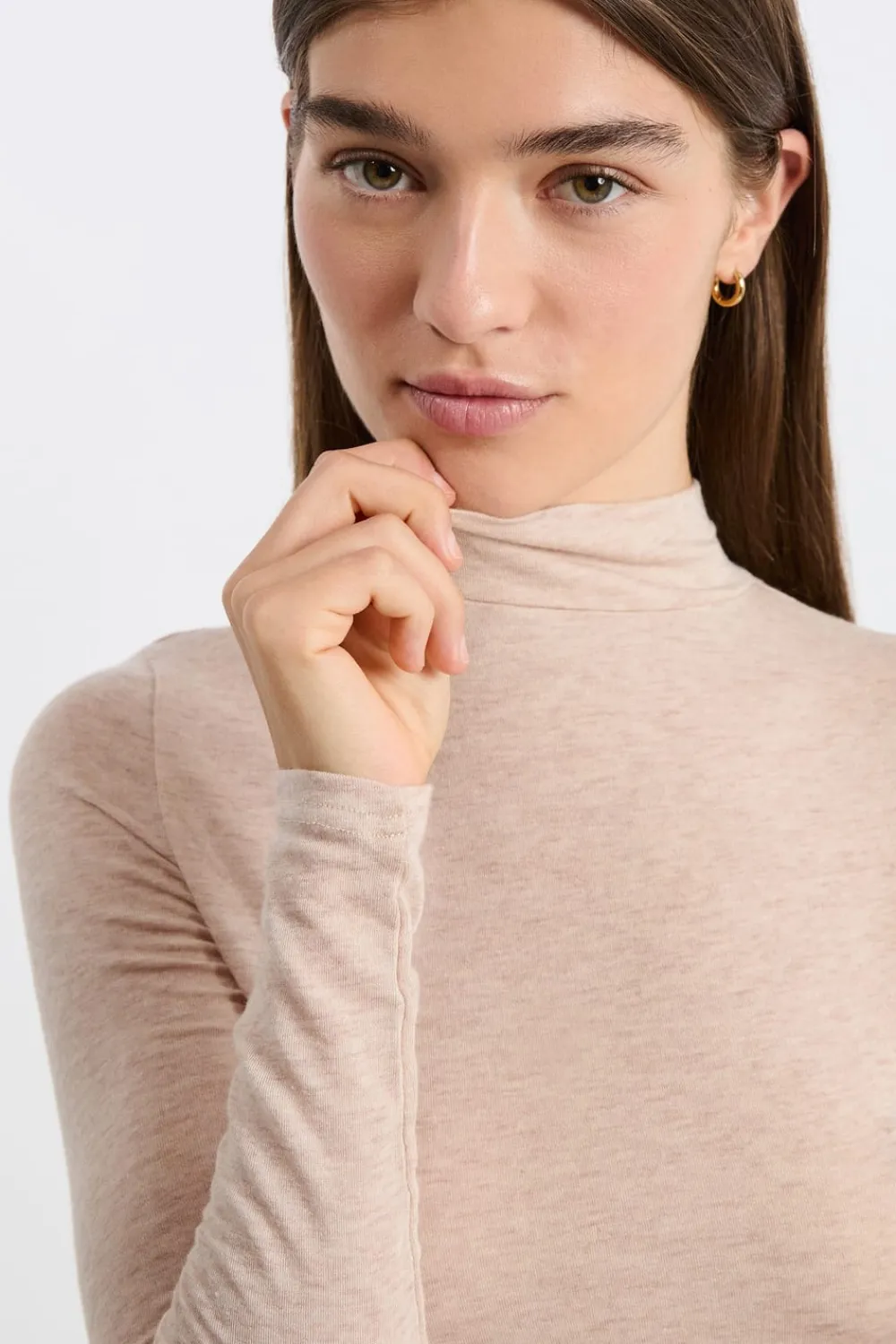 Clearance ETAM Camiseta de cuello alto con lana BEIGE