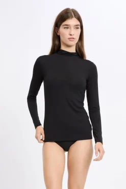 Clearance ETAM Camiseta de cuello alto de malla térmica de manga larga NEGRO