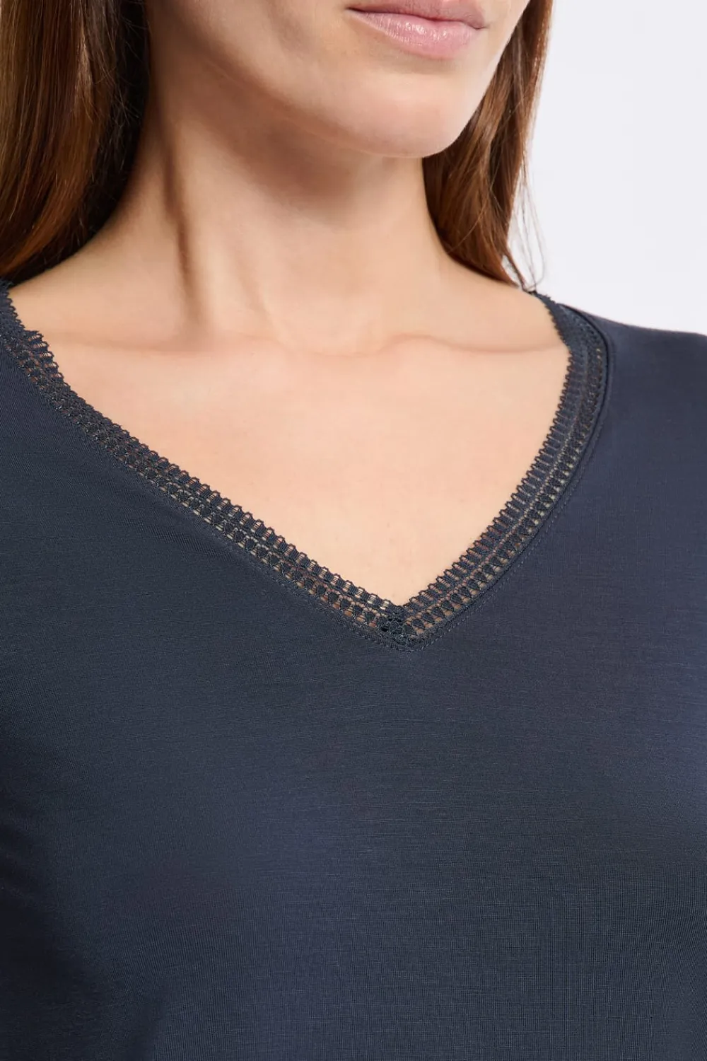 Clearance ETAM Camiseta de cuello en V de punto térmico AZUL NOCHE