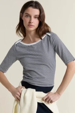 Outlet ETAM Camiseta de cuello redondo a rayas INDIGO