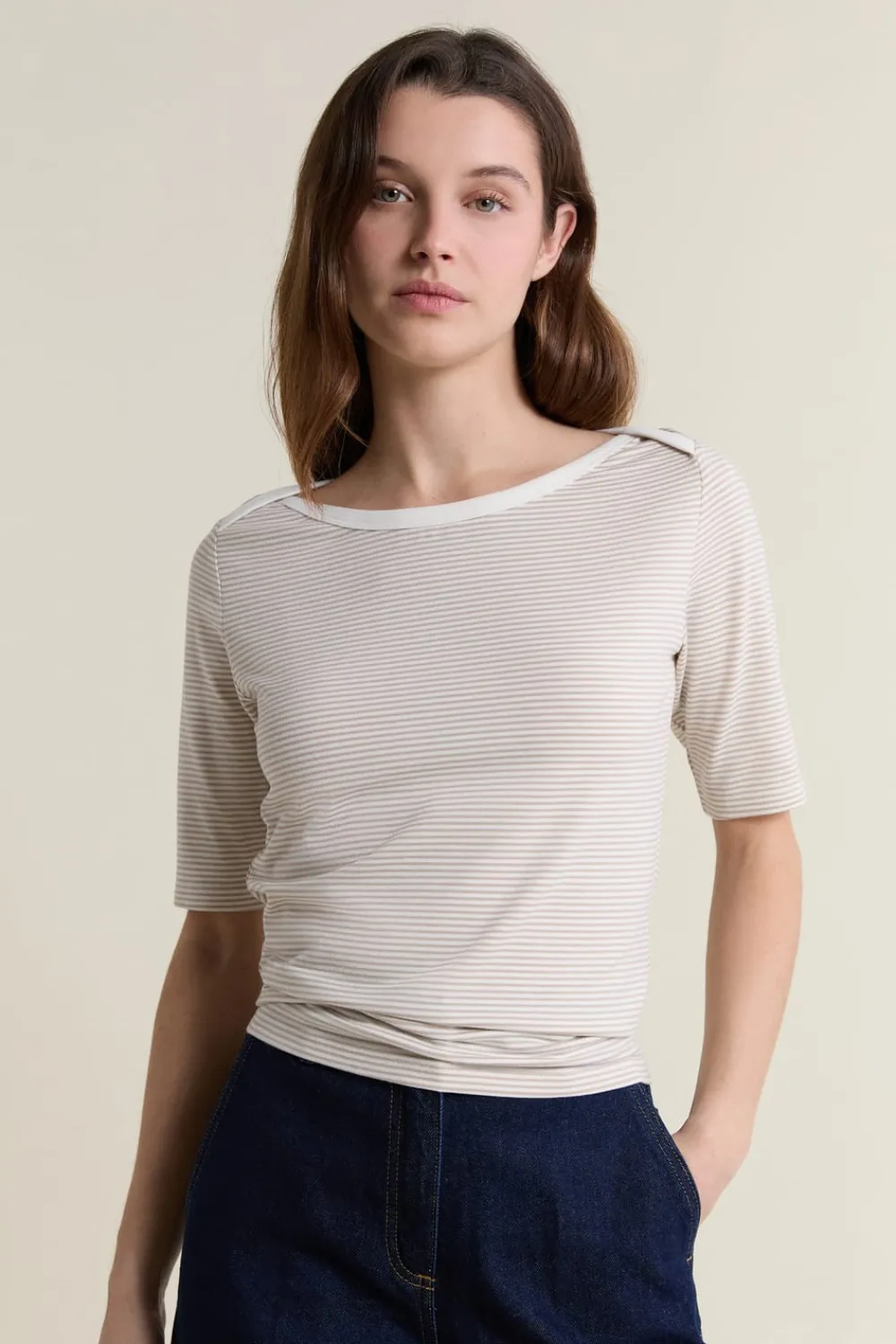 Hot ETAM Camiseta de cuello redondo a rayas CHOCOLATE