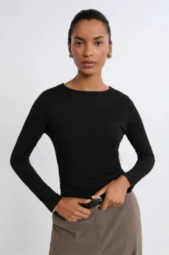 ETAM Camiseta de cuello redondo y manga larga NEGRO