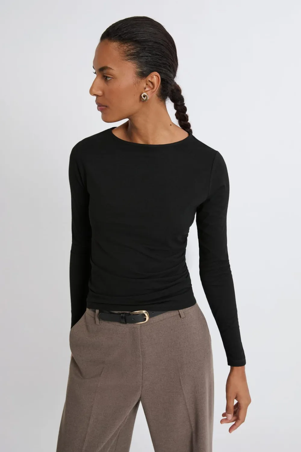 ETAM Camiseta de cuello redondo y manga larga NEGRO