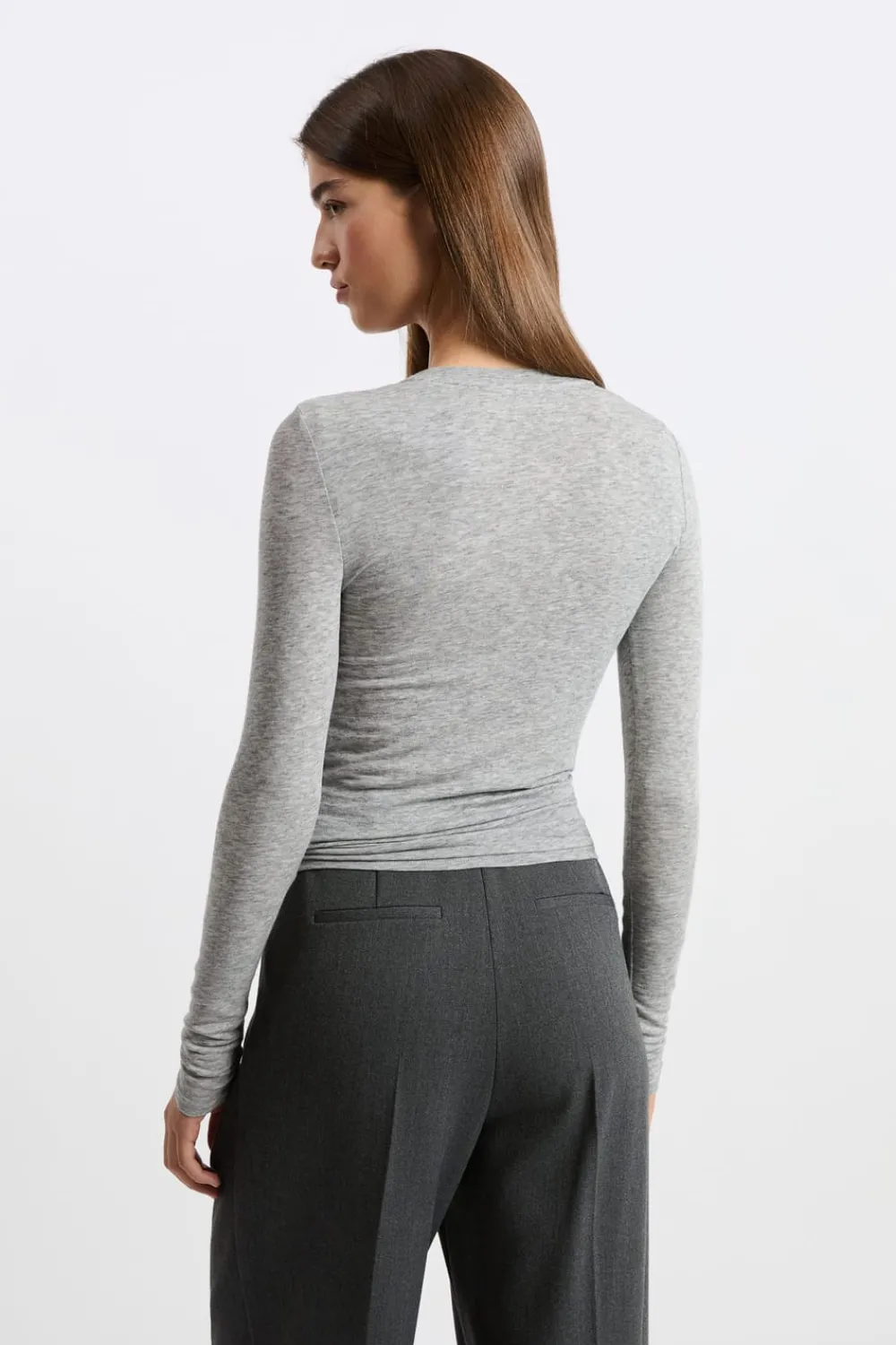 Best ETAM Camiseta de cuello redondo con lana GRIS