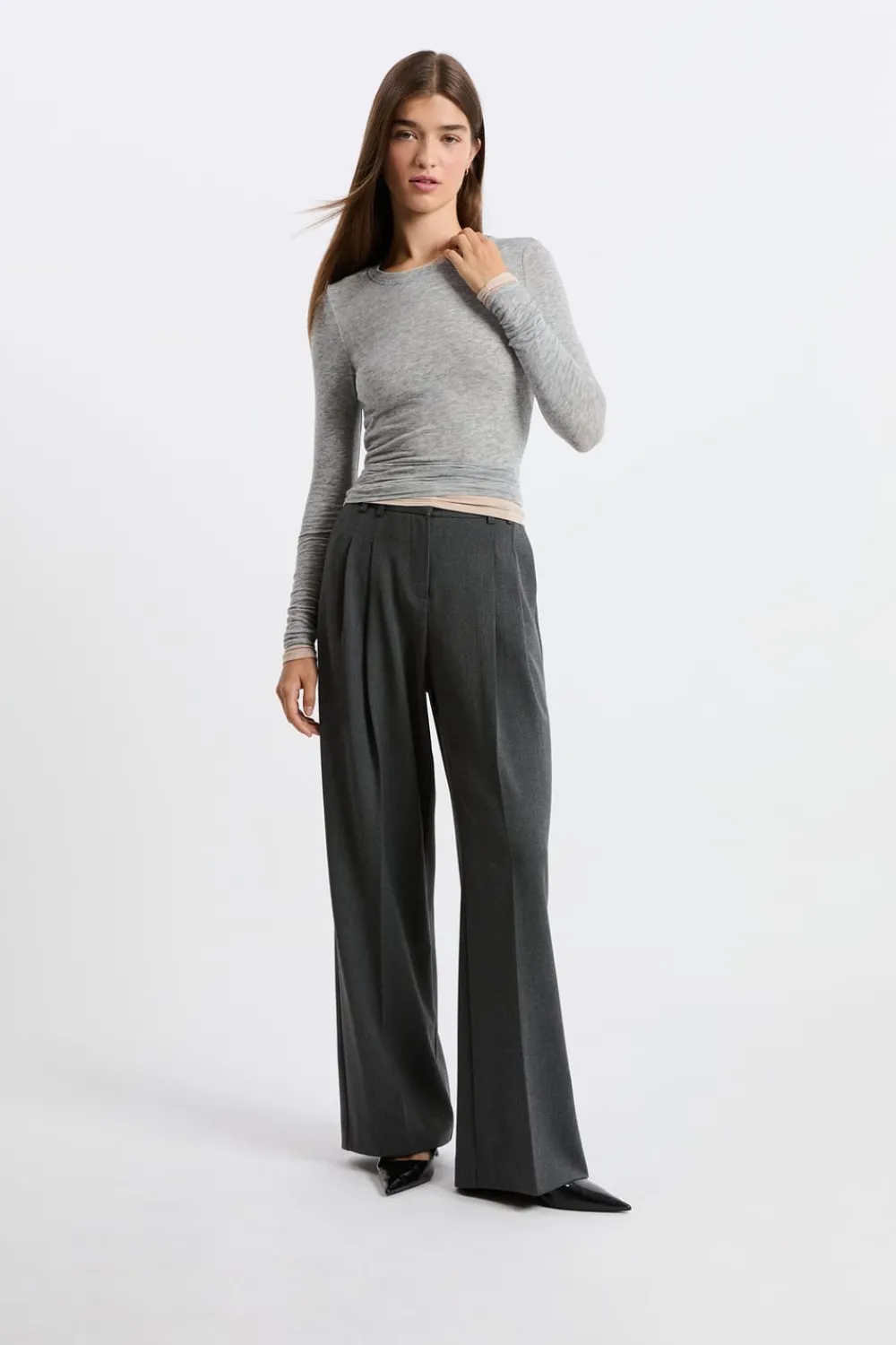 Best ETAM Camiseta de cuello redondo con lana GRIS