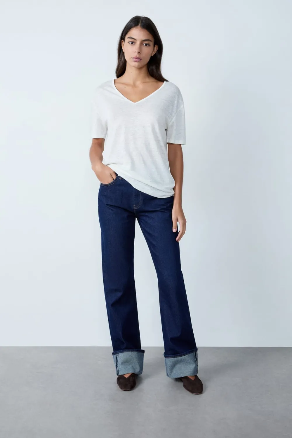 Clearance ETAM Camiseta de lino con cuello en V BLANCO