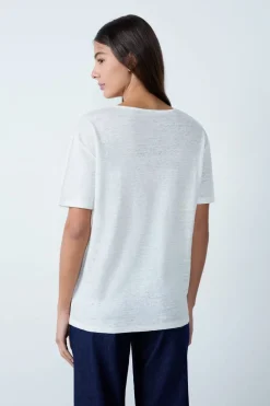 Clearance ETAM Camiseta de lino con cuello en V BLANCO