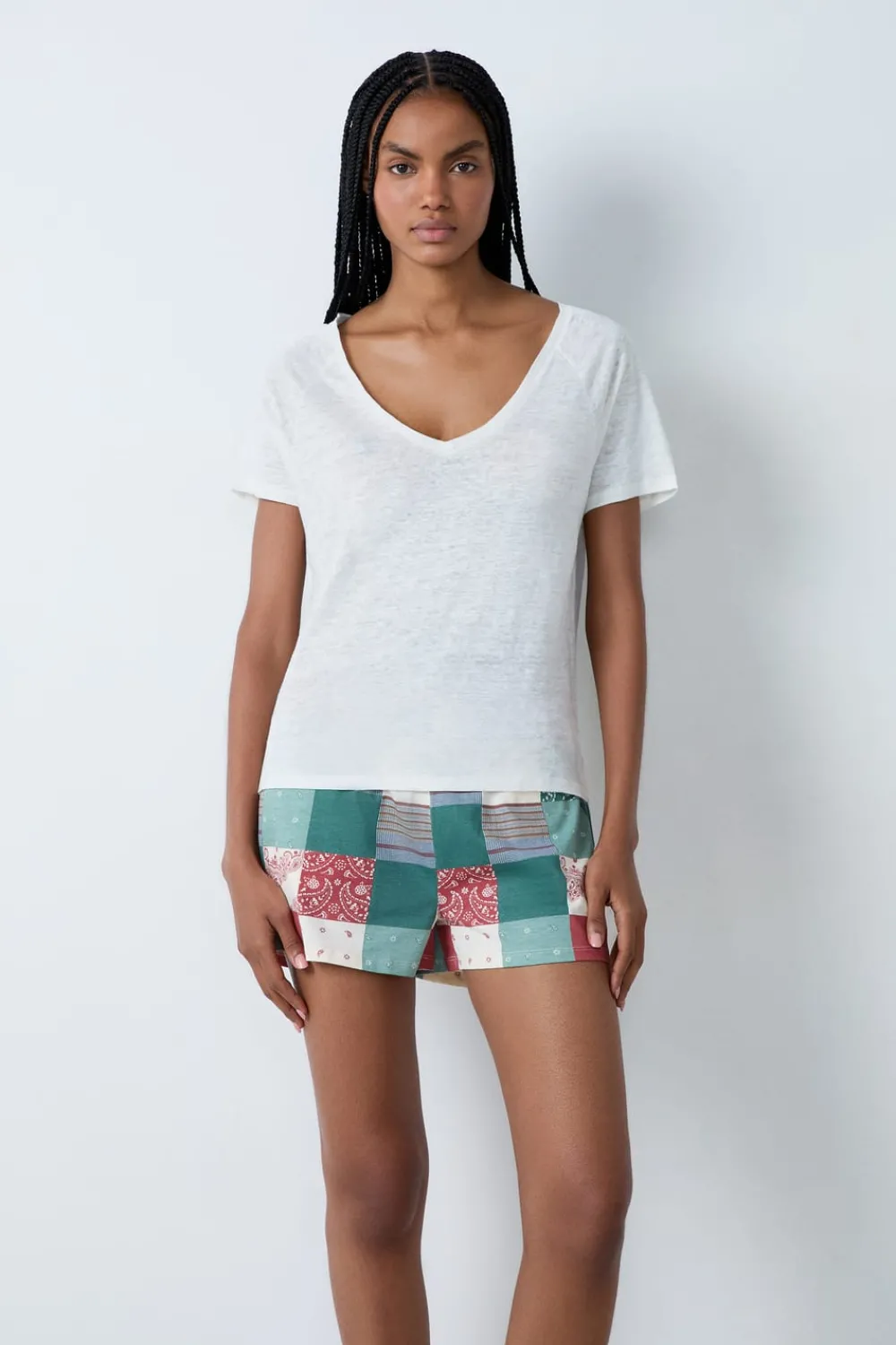 Sale ETAM Camiseta de manga corta 100% lino CRUDO