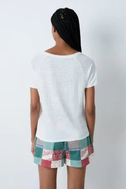 Sale ETAM Camiseta de manga corta 100% lino CRUDO