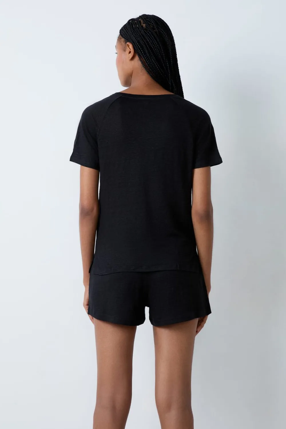 Best ETAM Camiseta de manga corta 100% lino NEGRO