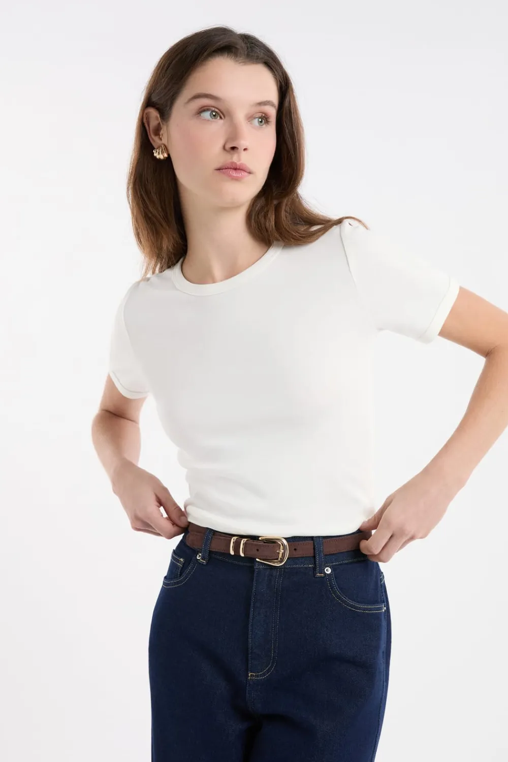 Best ETAM Camiseta de manga corta con algodón BLANCO